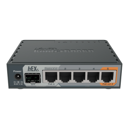 Router MikroTik hEX S RB760iGS cu 5 porturi Gigabit, SFP și PoE Out