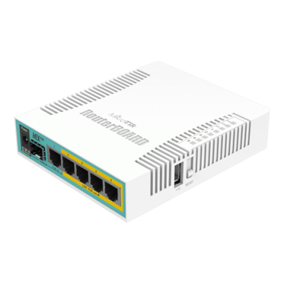 Router MikroTik hEX PoE cu 5 porturi Gigabit, 4 PoE și SFP, RB960PGS