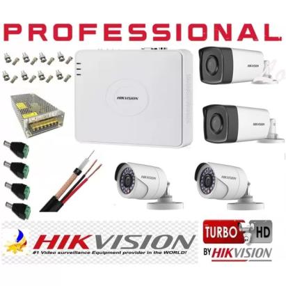 Kit supraveghere Hikvision 4 camere 2MP cu DVR si accesorii, IR 20-40 m