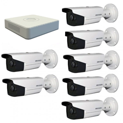 Kit supraveghere Hikvision Full HD cu 7 camere exterior IR 80 m si DVR 8 canale
