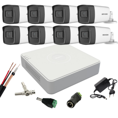 Kit supraveghere Hikvision cu 8 camere 2MP, IR 80 m, DVR 8 canale