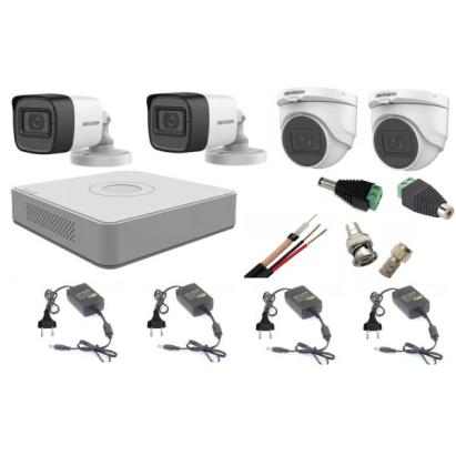 Sistem supraveghere Hikvision cu 4 camere audio 2MP Turbo HD si accesorii