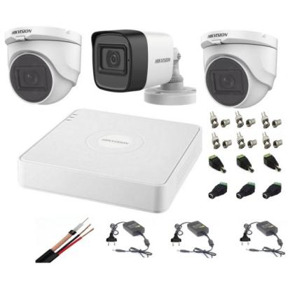 Sistem supraveghere Hikvision cu 3 camere audio 2MP si DVR 4 canale
