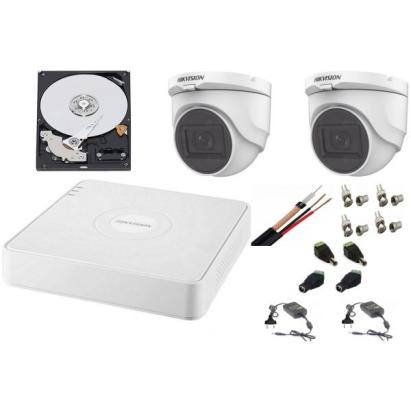 Sistem supraveghere interior Hikvision cu 2 camere audio 2MP, DVR 4 canale, HDD 500GB