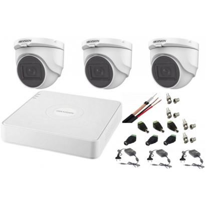 Sistem supraveghere Hikvision interior cu 3 camere audio-video 2MP