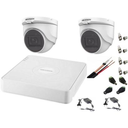 Sistem supraveghere interior Hikvision cu 2 camere audio 2MP si DVR 4 canale