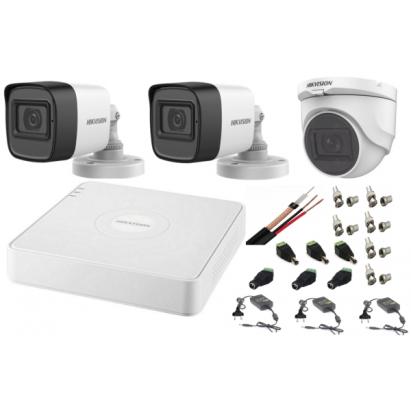 Sistem supraveghere Hikvision cu 3 camere 2MP audio-video si DVR 4 canale