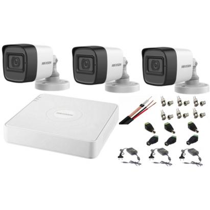 Sistem supraveghere Hikvision cu 3 camere 2MP audio si DVR 4 canale