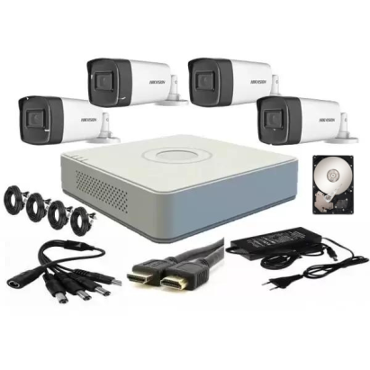 Kit supraveghere Hikvision cu 4 camere 2MP Full HD, IR 40 m si HDD 500GB