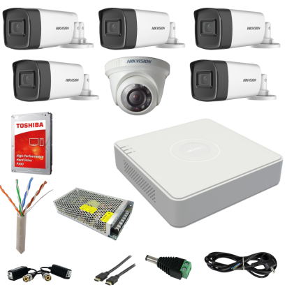 Sistem supraveghere Hikvision cu 6 camere Turbo HD 2MP si HDD 1TB