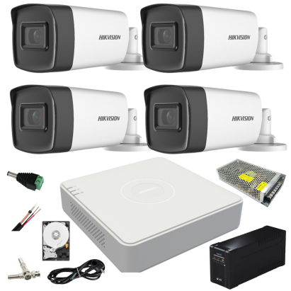 Sistem supraveghere video Hikvision 4 camere exterior 5MP, UPS, HDD 1TB