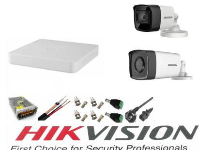 Sistem supraveghere Hikvision cu 2 camere 5MP, DVR 4 canale si accesorii