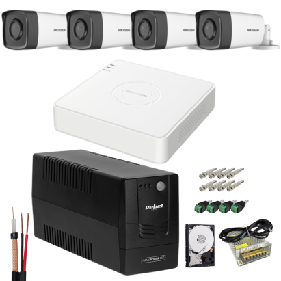 Kit supraveghere Hikvision 4 camere Full HD IR 40 m, HDD 1TB si UPS