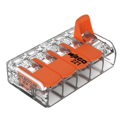 Conector derivatie WAGO 221-615 pentru 5 fire, max. 6 mm², set 15 buc