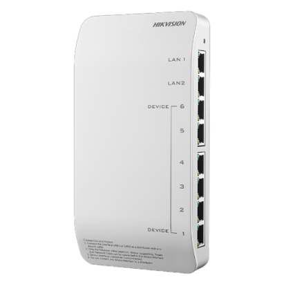 Distribuitor video audio Hikvision pentru 6 posturi, PoE 24V, 8 RJ45
