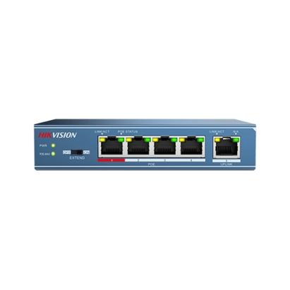 Switch PoE Hikvision cu 4 porturi si 1 port uplink, 38W, mod Extended
