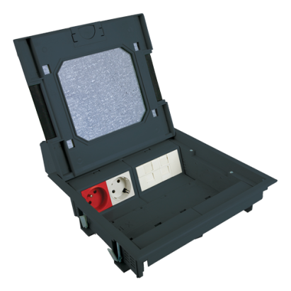 Doză de pardoseală îngropată din plastic, 16 module, capac metalic, DLX