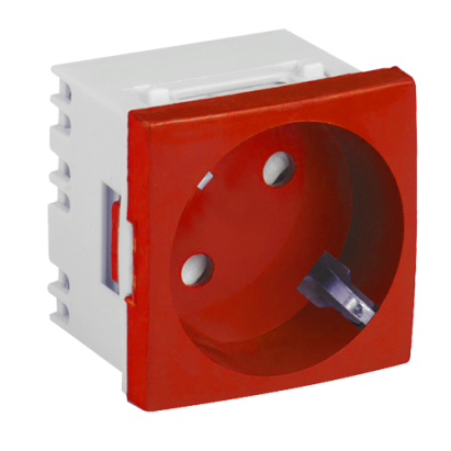 Priză modulară Schuko 16A cu împământare și protecție copii DLX roșie