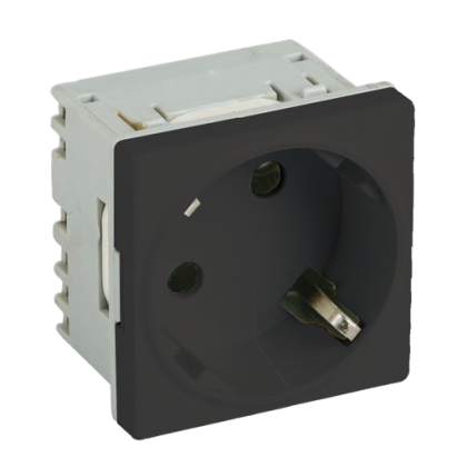 Priză modulară Schuko cu împământare DLX, negru RAL 9005, 16A, 45x45 mm