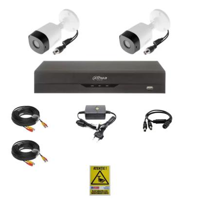 Sistem supraveghere video Dahua exterior cu 2 camere 2MP si DVR 4 canale
