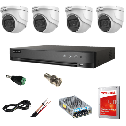 Sistem supraveghere interior Hikvision cu 4 camere 5MP, IR 30 m si HDD 1TB