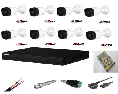 Sistem supraveghere video exterior Dahua cu 8 camere 2MP si DVR
