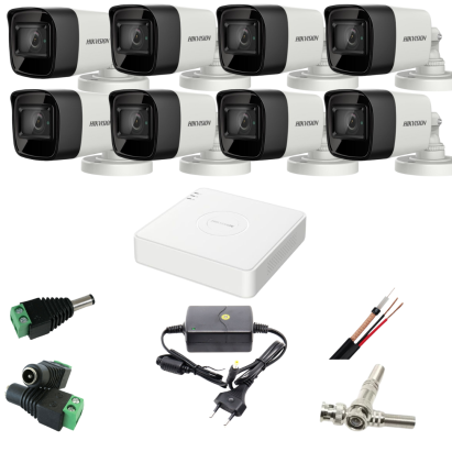 Sistem supraveghere Hikvision cu 8 camere 5MP, DVR AcuSense si IR 40m