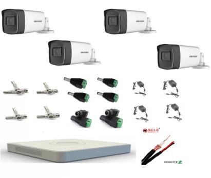 Kit complet supraveghere exterior Hikvision cu 4 camere 1080p IR 80 m