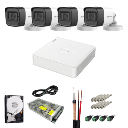 Kit supraveghere exterior Hikvision 4 camere 5MP, DVR 4 canale, HDD 1TB