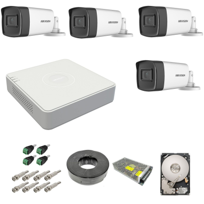 Kit supraveghere exterior Hikvision cu 4 camere 5MP, DVR si HDD 1TB