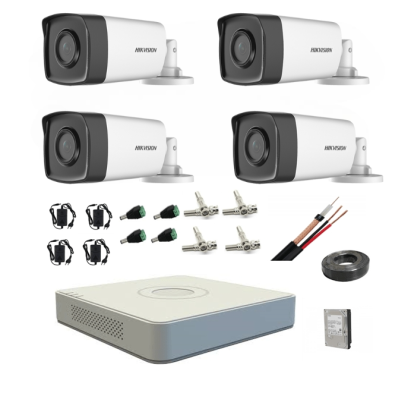 Sistem supraveghere Hikvision cu 4 camere 2MP, IR 80 m, HDD 1TB