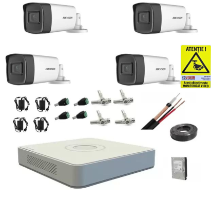 Kit supraveghere Hikvision cu 4 camere 1080P, IR 40 m si HDD 1TB