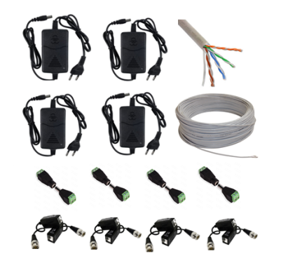 Kit complet accesorii montaj pentru 4 camere supraveghere 2MP Full HD