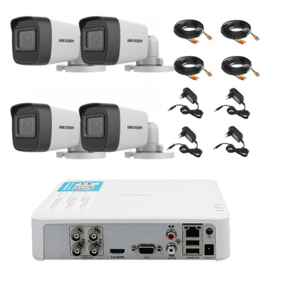 Kit supraveghere video Hikvision cu 4 camere 2MP exterior si DVR