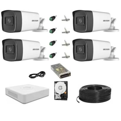 Kit supraveghere Hikvision cu 4 camere 2MP Full HD, IR 40 m si DVR
