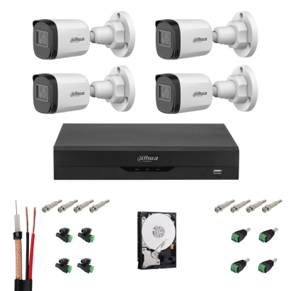 Sistem supraveghere exterior Dahua cu 4 camere 2MP, DVR pentabrid si HDD 1TB