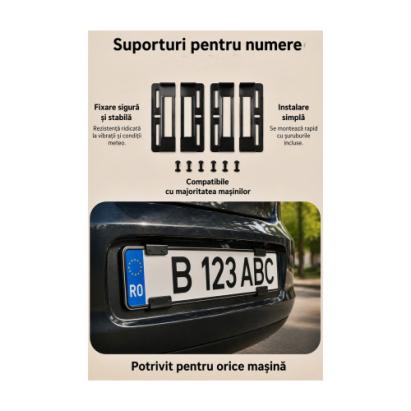 Suport număr auto extra slim universal față-spate, rezistent UV