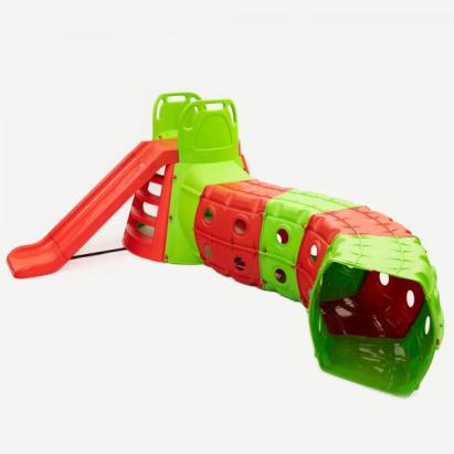 Tobogan cu tunel pentru copii MyKids 270 cm, verde/rosu