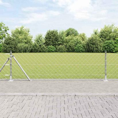 Stalp de gard din otel argintiu 10 x 0,4 m, plasa 60 x 60 mm, 5 buc