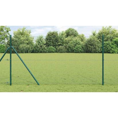 Gard din plasă verde 10 x 1 m cu stâlpi din oțel, pentru exterior