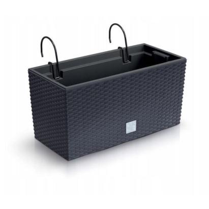 Jardiniera decorativa, suport metalic, imitatie ratan, antracit, 39.5x18.5x19.5 cm, Rato Case W GartenVIP DiyLine