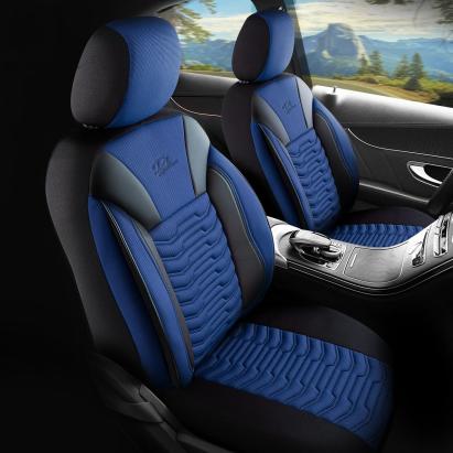 Set huse scaune auto Panda Paris, albastru-negru, 11 piese