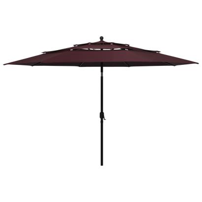 Umbrelă de grădină 3 niveluri, stâlp aluminiu, roșu bordo 3,5 m GartenMobel Dekor