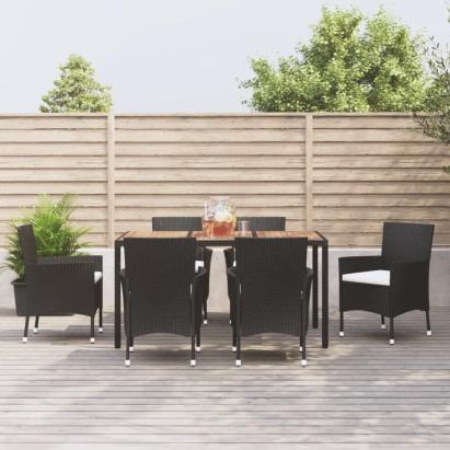 Set mobilier de grădină cu perne, 7 piese, negru, poliratan GartenMobel Dekor