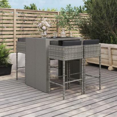 Set mobilier bar de grădină, cu perne, 5 piese, gri, poliratan GartenMobel Dekor