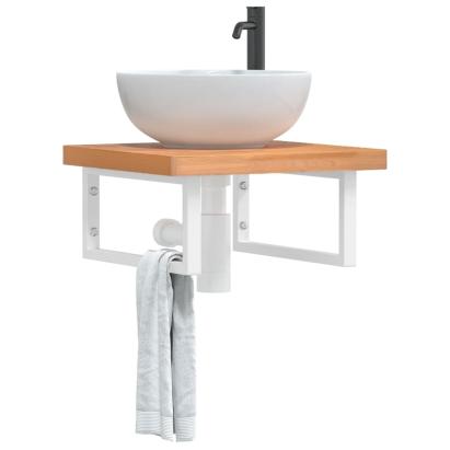 Raft pentru lavoar montat pe perete, oțel și lemn masiv fag GartenMobel Dekor