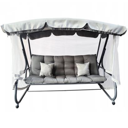 Balansoar de gradina 3 locuri, tip pat, cu plasa tantari si perne, gri