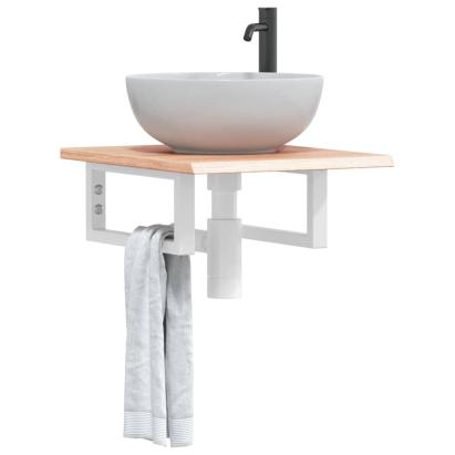 Raft pentru lavoar montat pe perete, oțel și lemn masiv stejar GartenMobel Dekor