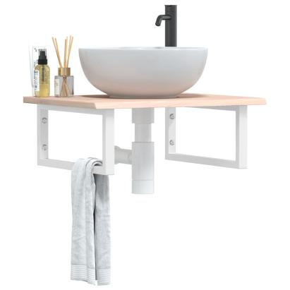 Raft pentru lavoar montat pe perete, oțel și lemn masiv stejar GartenMobel Dekor