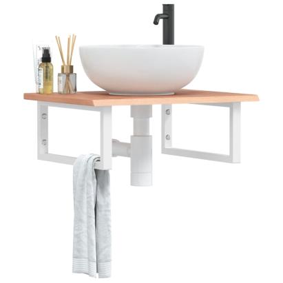 Raft pentru lavoar montat pe perete, oțel și lemn masiv stejar GartenMobel Dekor